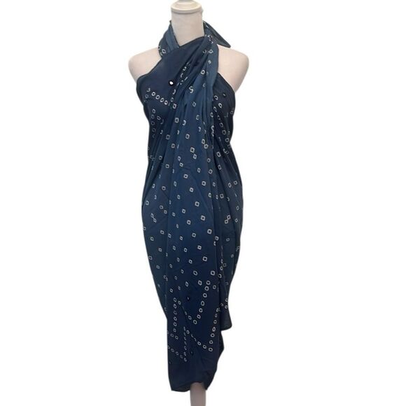 Vintage Newport News Chic Blue Wrap Coverup Scarf with Eyelet Design 44x88” EVC - Picture 3 of 5